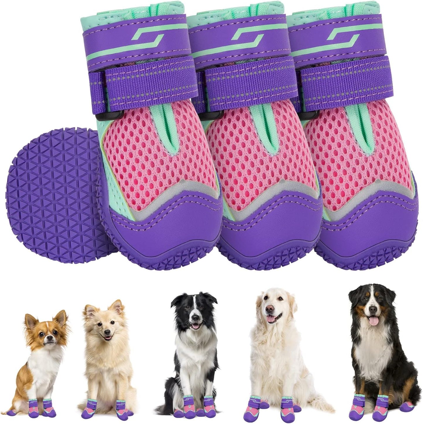 SlowTon Dog Shoes for Large Small Medium Dogs - Breathable Dog Boots for Summer Hot Pavement, Paw Protector for Outdoor Walking Winter Snow, Anti-Slip Rubber Dog Booties for Hardwood Floor (Green, 6)