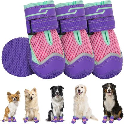 SlowTon Dog Shoes for Large Small Medium Dogs - Breathable Dog Boots for Summer Hot Pavement, Paw Protector for Outdoor Walking Winter Snow, Anti-Slip Rubber Dog Booties for Hardwood Floor (Green, 6)