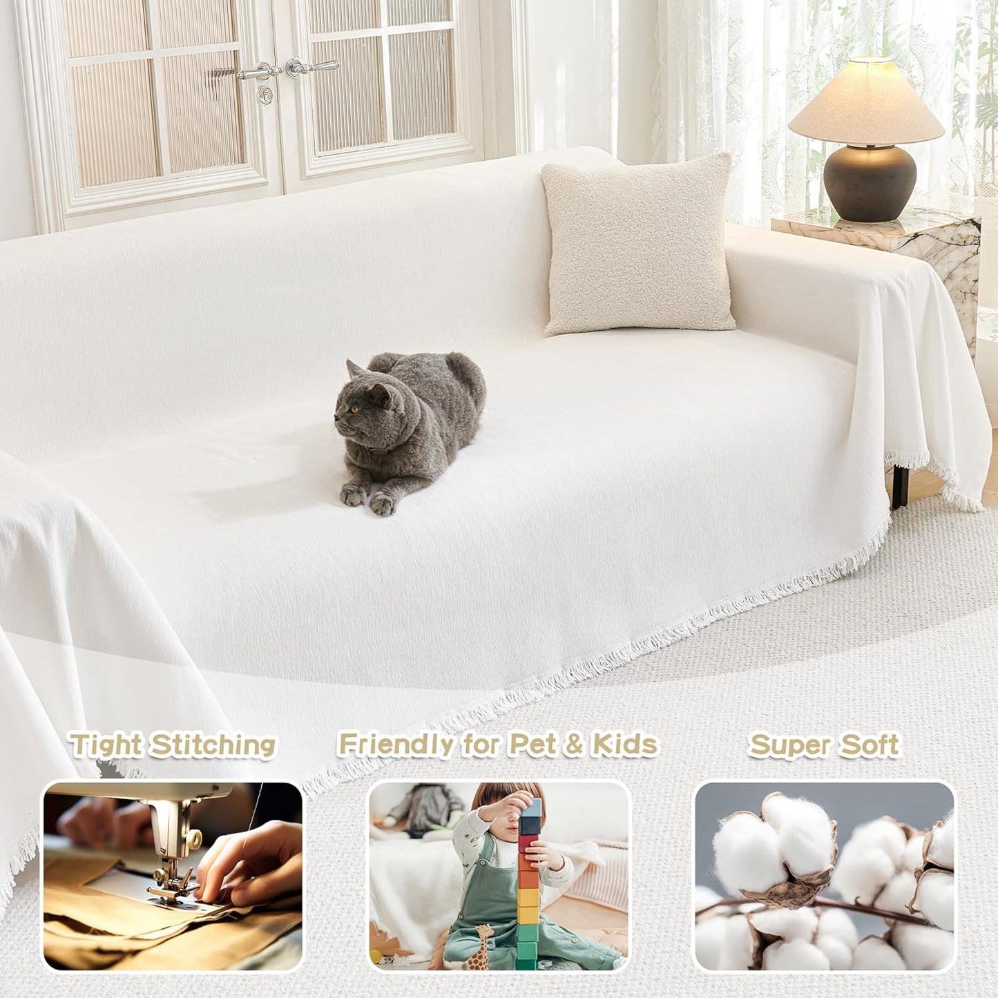 MYSKY HOME Couch Cover for Dogs, Washable Couch Covers, Non Slip Sofa Cover, Couch Cover 2 Cushion Sofa Dogs Furniture Protector with Tassels, Chenille Sofa Slipcover for Pets, 71"x118", Dark Grey