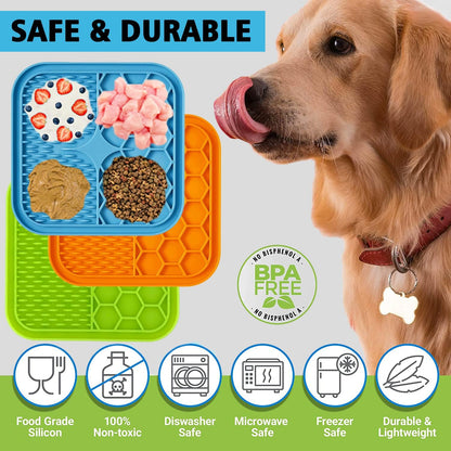 Lick Mat for Dogs, Dog Lick Mat with Suction Cups for Anxiety, Peanut Butter Dog Licking Mat Slow Feeder Dispensing Treater Lick Pad for Dogs Cats Grooming Bathing and Training (Grey)