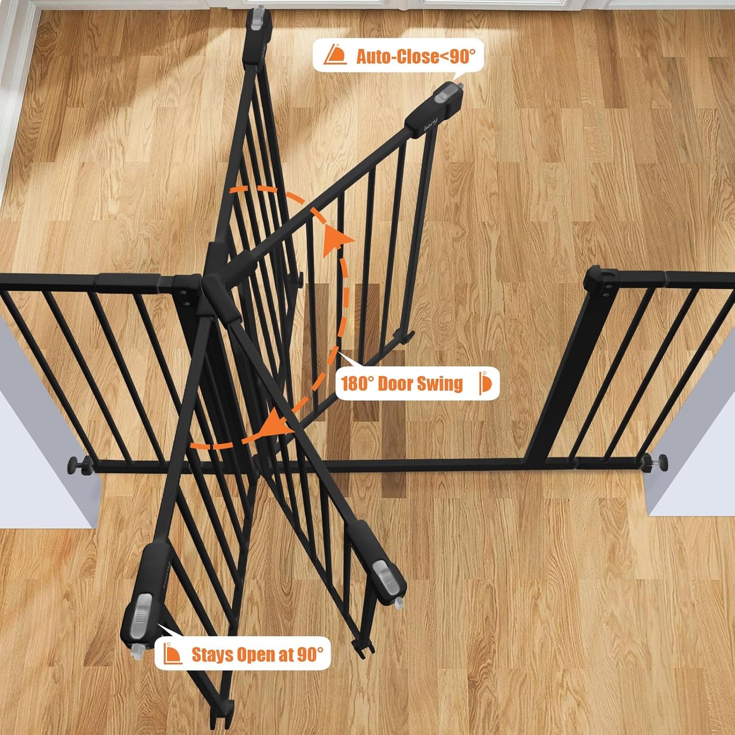 keny 29"-42.5" Baby Gate for Stairs, Auto Close Safety Dog Gate, Pressure Mounted Easy Walk Through Pet Gate for Doorways, Durable Stair Gate, 30" Tall, White