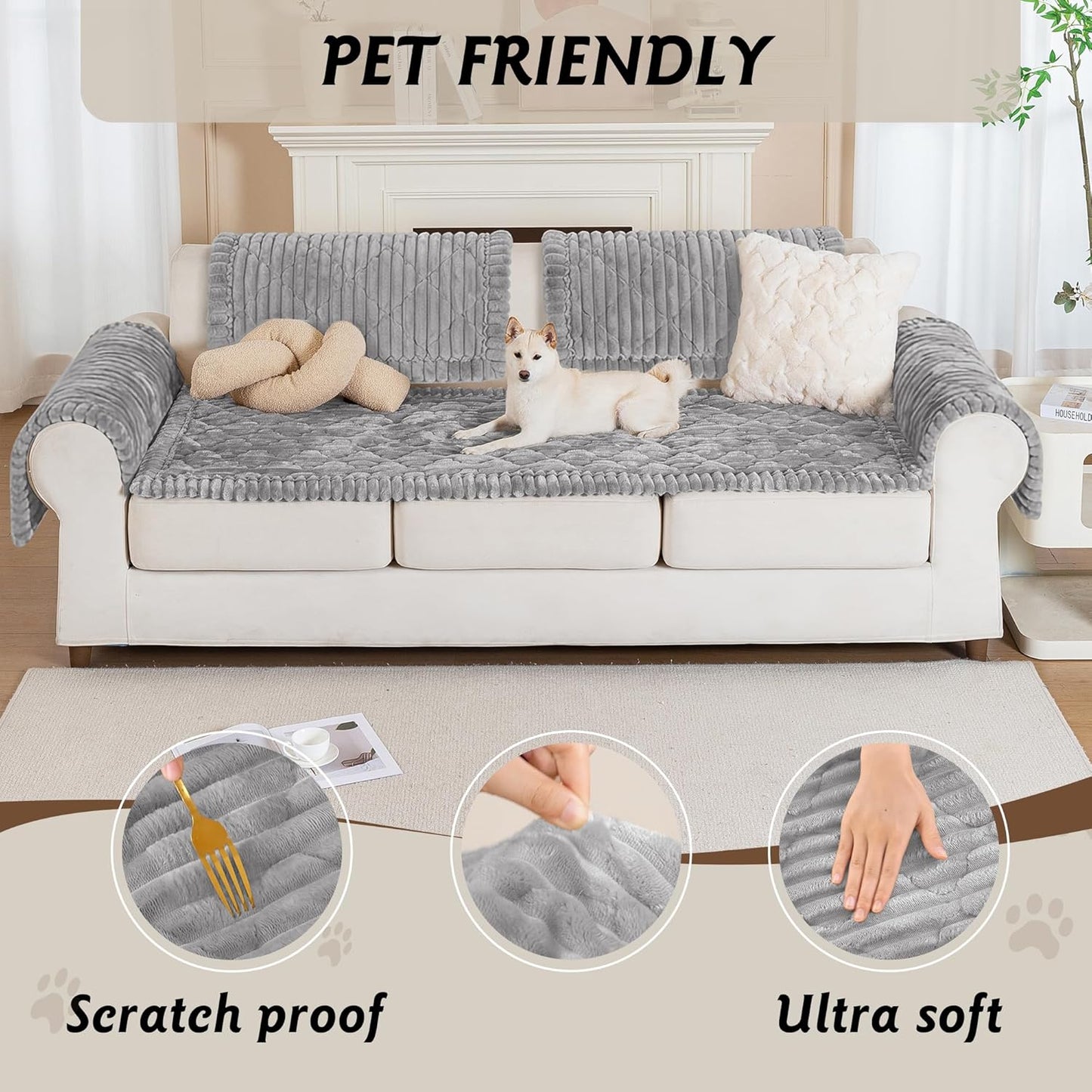 PuTian 100% Waterproof Fuzzy Couch Cover for Dogs Washable Non-Slip Furniture Cover Pet Friendly Dog Mat for Couches and Sofas White 27.6''x59'' 70cmx150cm