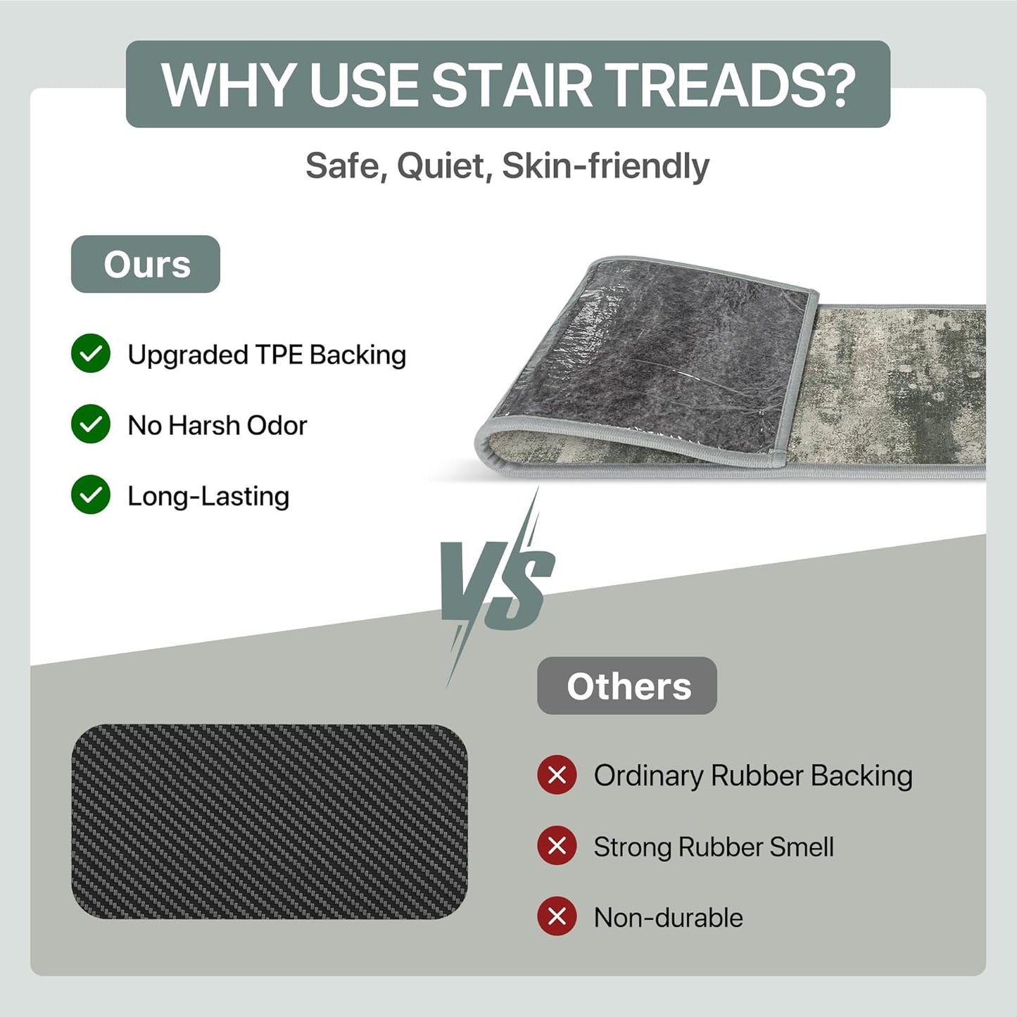 sarben Non Slip Stair Treads for Wooden Steps 15PCS - 8"x30" Indoor Safety Carpet, Edging Mats with TPE Adhesive Backing, Pet and Elderly Friendly Stair Rugs (Taupe) - Colors B
