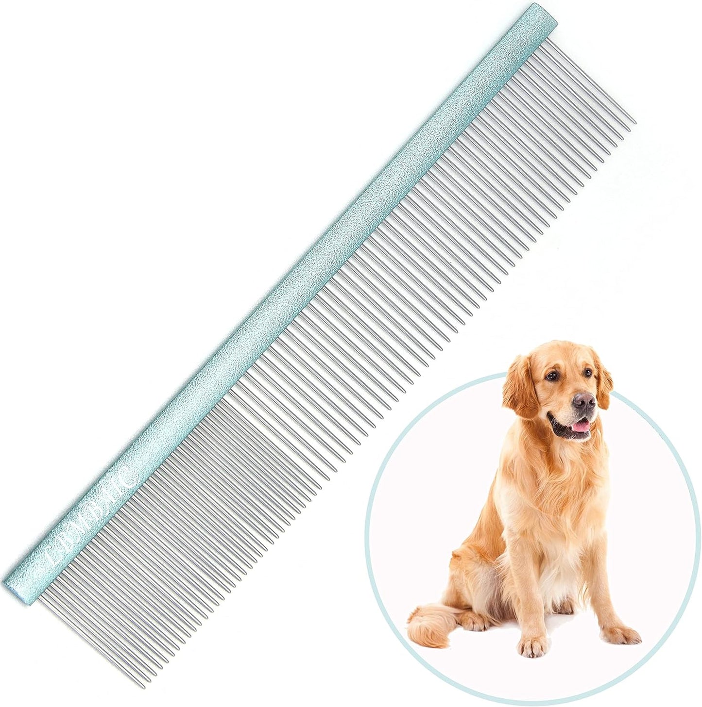 Metal Dog Grooming Comb for Shedding Tangles,Knots,Mats.Dog Combs With Long Wide Tooth for Long Thick Curly Hair Metal Pet Comb for Poodles and Goldendoodles Dematting.7.5INCHES.(Blue)