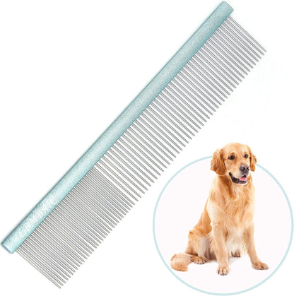 Metal Dog Grooming Comb for Shedding Tangles,Knots,Mats.Dog Combs With Long Wide Tooth for Long Thick Curly Hair Metal Pet Comb for Poodles and Goldendoodles Dematting.7.5INCHES.(Blue)