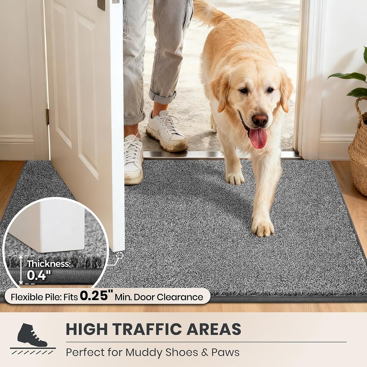 PURRUGS Dirt Trapping Door Mat 20" x 31.5", Non-Slip Machine Washable Entryway Rug, Dog Doormat, Indoor Front Door Mat, Super Absorbent Entry Rug for Muddy Shoes & Paws, Bluish Grey-Black