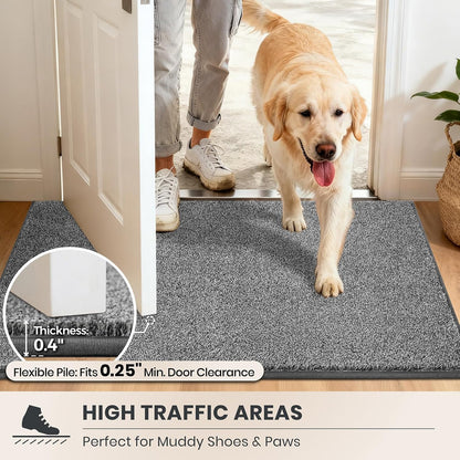 PURRUGS Dirt Trapping Door Mat 20" x 31.5", Non-Slip Machine Washable Entryway Rug, Dog Doormat, Indoor Front Door Mat, Super Absorbent Entry Rug for Muddy Shoes & Paws, Bluish Grey-Black