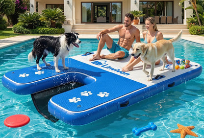Inflatable Dog Boat Ramp for Dogs Up to 240 lbs, Inflatable Dock Floating Platform with Anti-Slip EVA Foam Safe & Easy Water Access, Dog Ramp for Boat, Pools, Lakes, Boats, Docks, Green