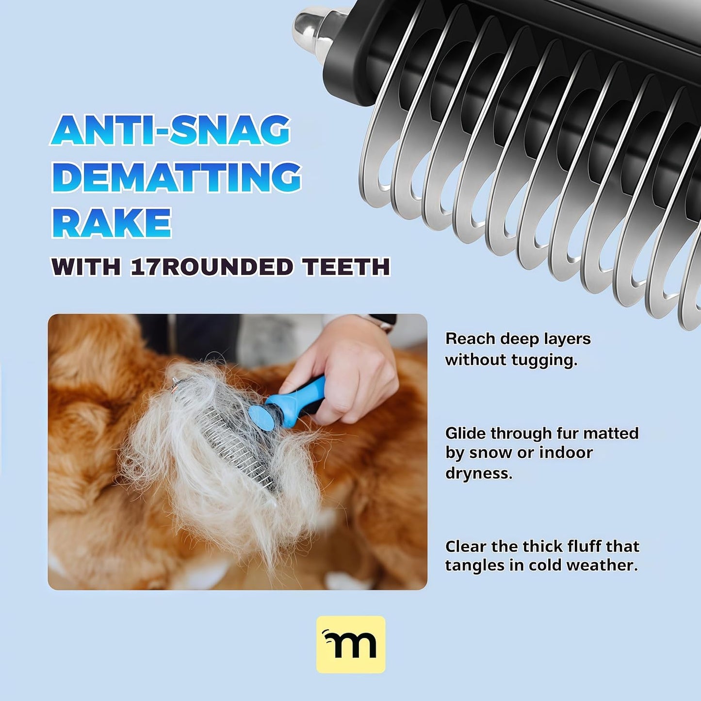 2026 New Double-Sided Deshedding Dematting Tool, Undercoat Rake for Dogs & Cats, Extra-Wide Dog Grooming Brush & Deshedder Comb for Long Hair (Blue)