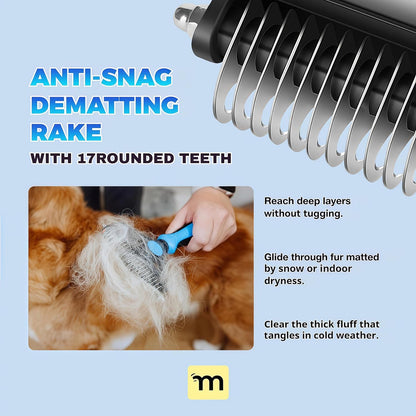 2026 New Double-Sided Deshedding Dematting Tool, Undercoat Rake for Dogs & Cats, Extra-Wide Dog Grooming Brush & Deshedder Comb for Long Hair (Blue)