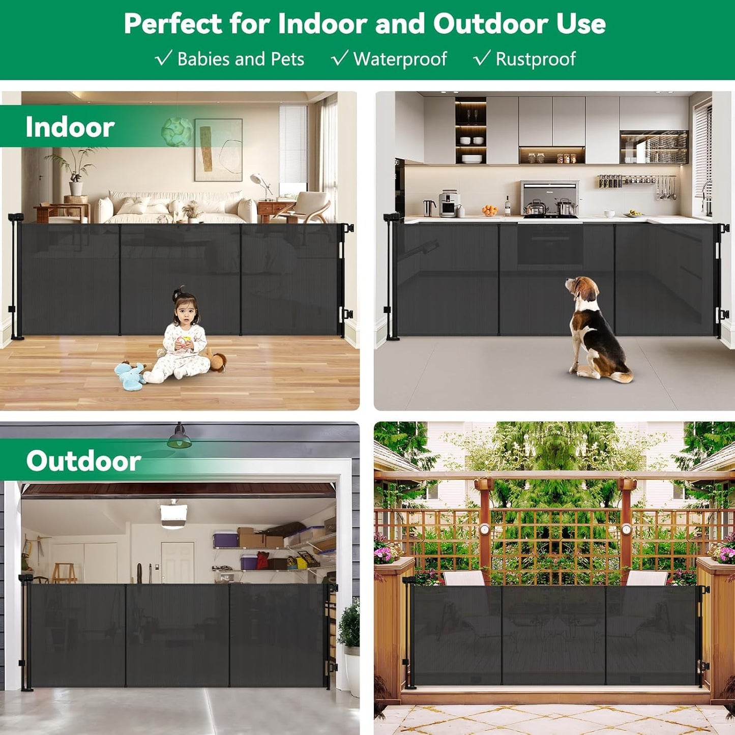 Reinforced 85 Inch Wide Retractable Dog Gate Extra Long Baby Gate with Support Rods – Prevent Crawling Under, Indoor Extra Wide Retractable Baby Gate Retractable Gate Outdoor Gates for Decks, White