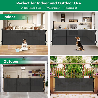 Reinforced 85 Inch Wide Retractable Dog Gate Extra Long Baby Gate with Support Rods – Prevent Crawling Under, Indoor Extra Wide Retractable Baby Gate Retractable Gate Outdoor Gates for Decks, White