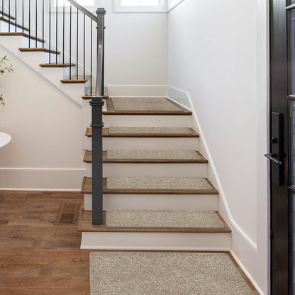 PURE ERA Bullnose Carpet Stair Treads Set Tape Free Non-Slip Indoor Stair Protectors Pet Friendly Rugs Covers Soft Skid Resistant Washable Reusable 9.5" x 30"(14 Pieces,Cream Gray)
