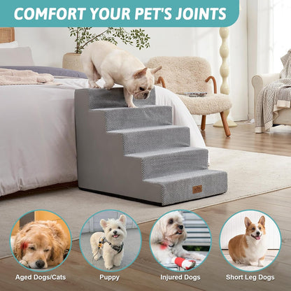 COZY KISS Dog Stairs for Small Dogs, 4 Tier Wider Pet Stairs for Couch and Beds, 17.7" H Non-Slip Dog Steps for Old Cats, Puppy, Small Medium Dogs, 17.7x23.6x17.7 inch, Beige