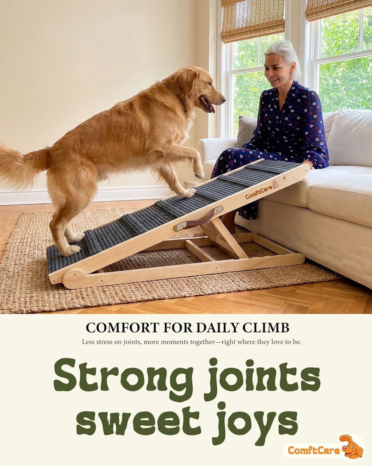 Adjustable Dog Ramp for Small Dogs, Foldable Pet Ramp for Bed & Couch, Non-Slip Indoor Ramp, Portable, Joint-Friendly Design, Supports up to 35 lbs