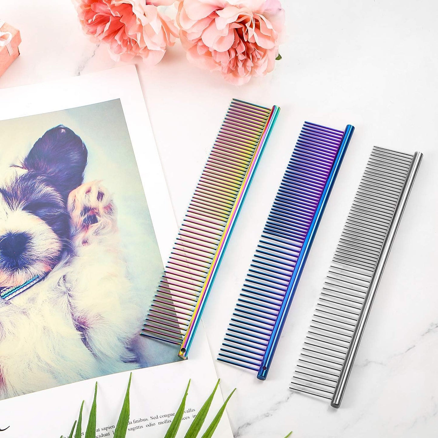 3 Pcs Stainless Steel Grooming Combs for Matted and Tangled Long Hair - Pet Guide Clippers for Dog and Cat