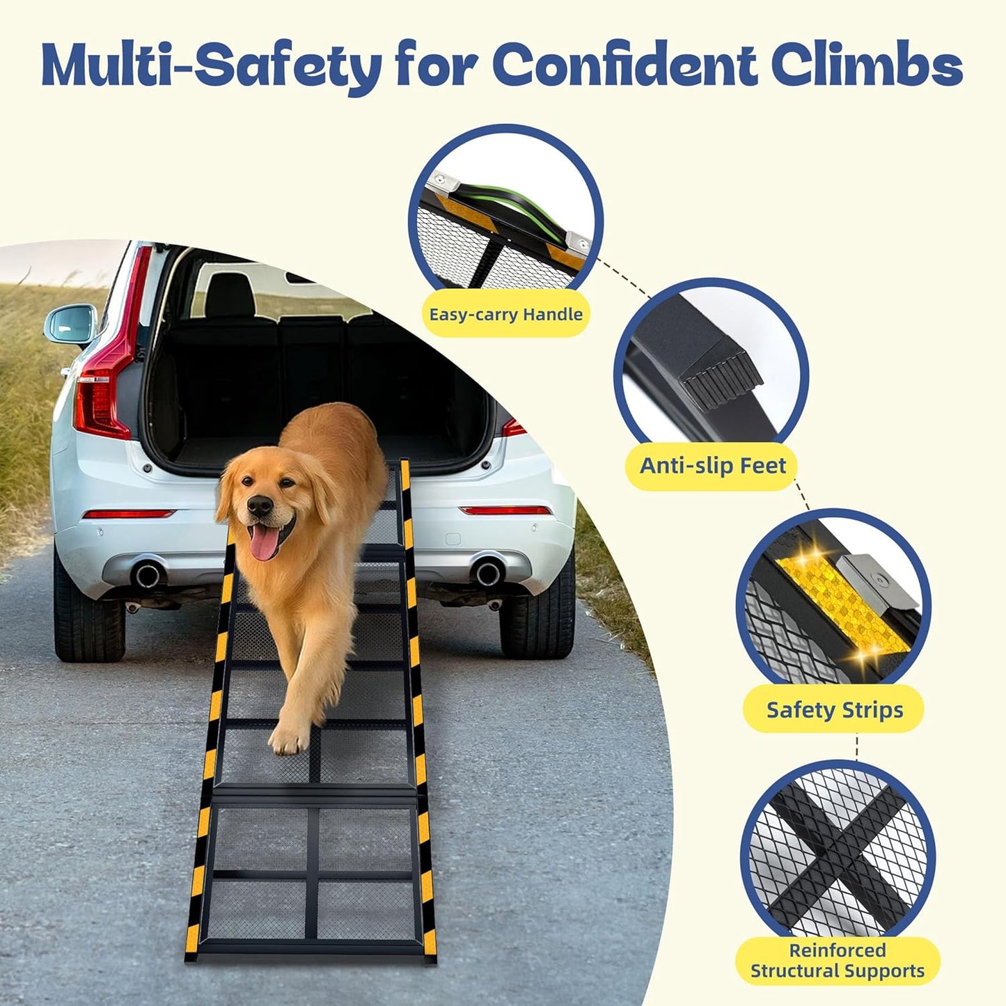 Dog Ramp for Bed & Couch for Small & Medium Dogs - Joint-Friendly, Anti-Slip, Adjustable, Odor-Free, Up to 70 lbs