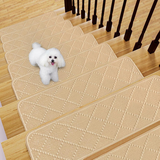 Fixmend Stair Treads Non Slip for Wooden Steps, 8" X 30" (15-Pack) Stair Runner Carpet Treads Indoor with Reusable Adhesive, Stairslide Carpets Rugs Safety Mats for Elders, Kids & Dogs, Dark Grey Leaf