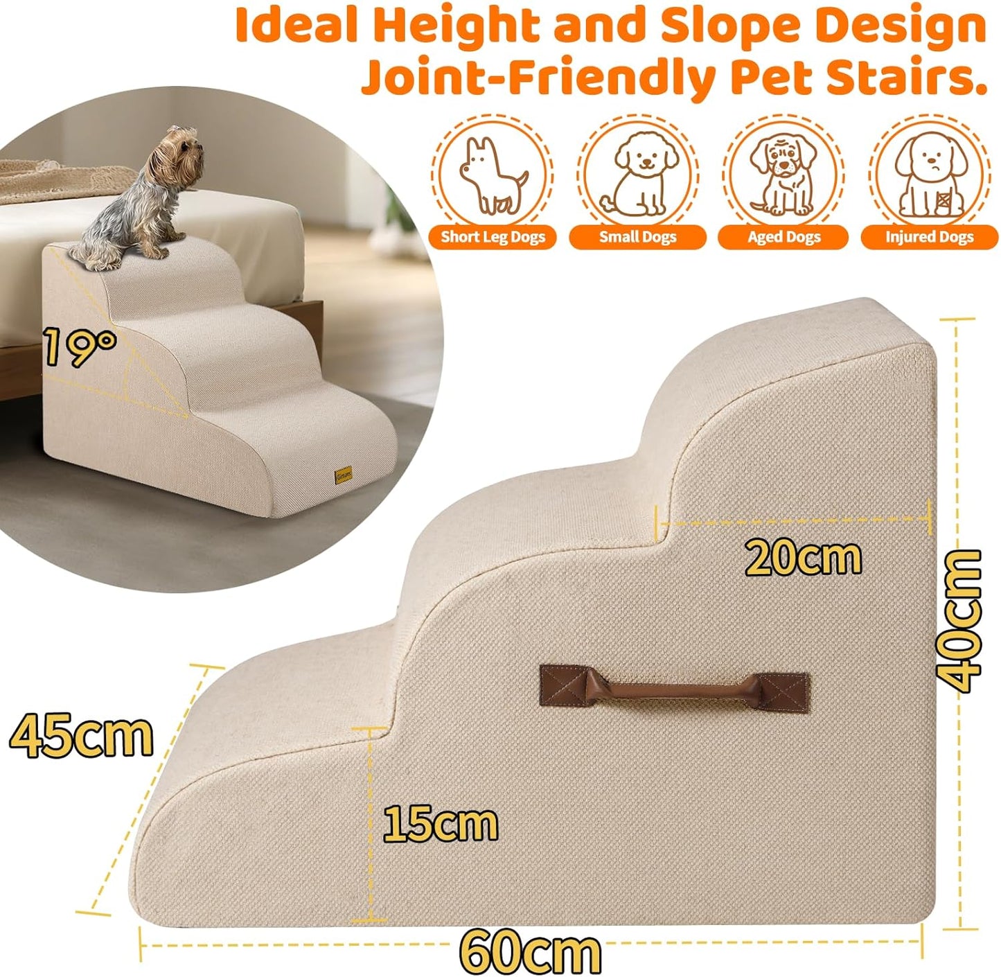 Gimars Upgraded 55CM Long Wide Steps 2 Step Dog Stairs for Small, Medium & Senior Dogs, 30CM High Ramp with 33D High-Density Foam, Linen Cover, Non-Slip Base, Supports 30KG, for Bed & Sofa