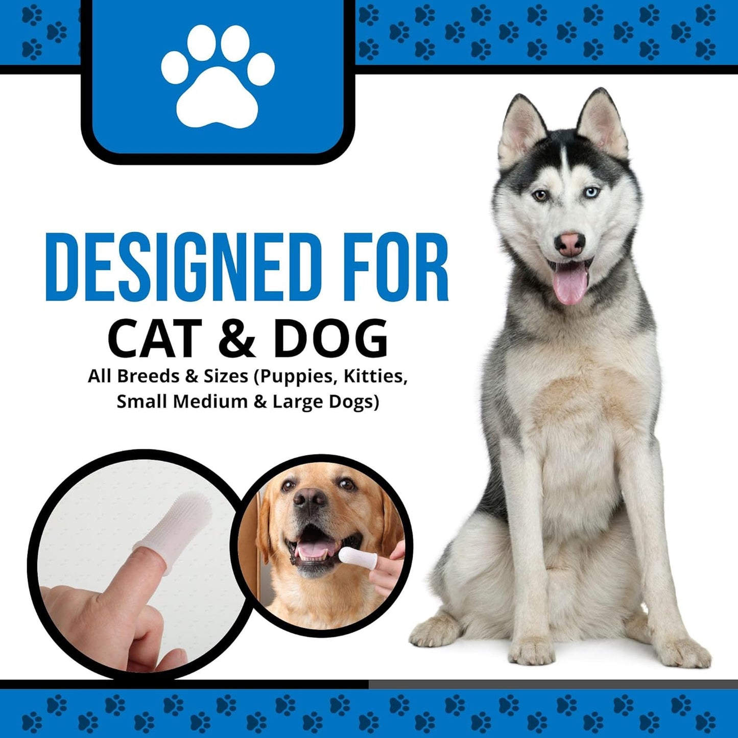 Dog Finger Toothbrush – Soft Silicone Finger Brush for Dogs & Puppies – Gentle Dental Care for Pets – Easy-to-Use Dog Toothbrush for Small, Medium & Large Breeds (Blue/White)