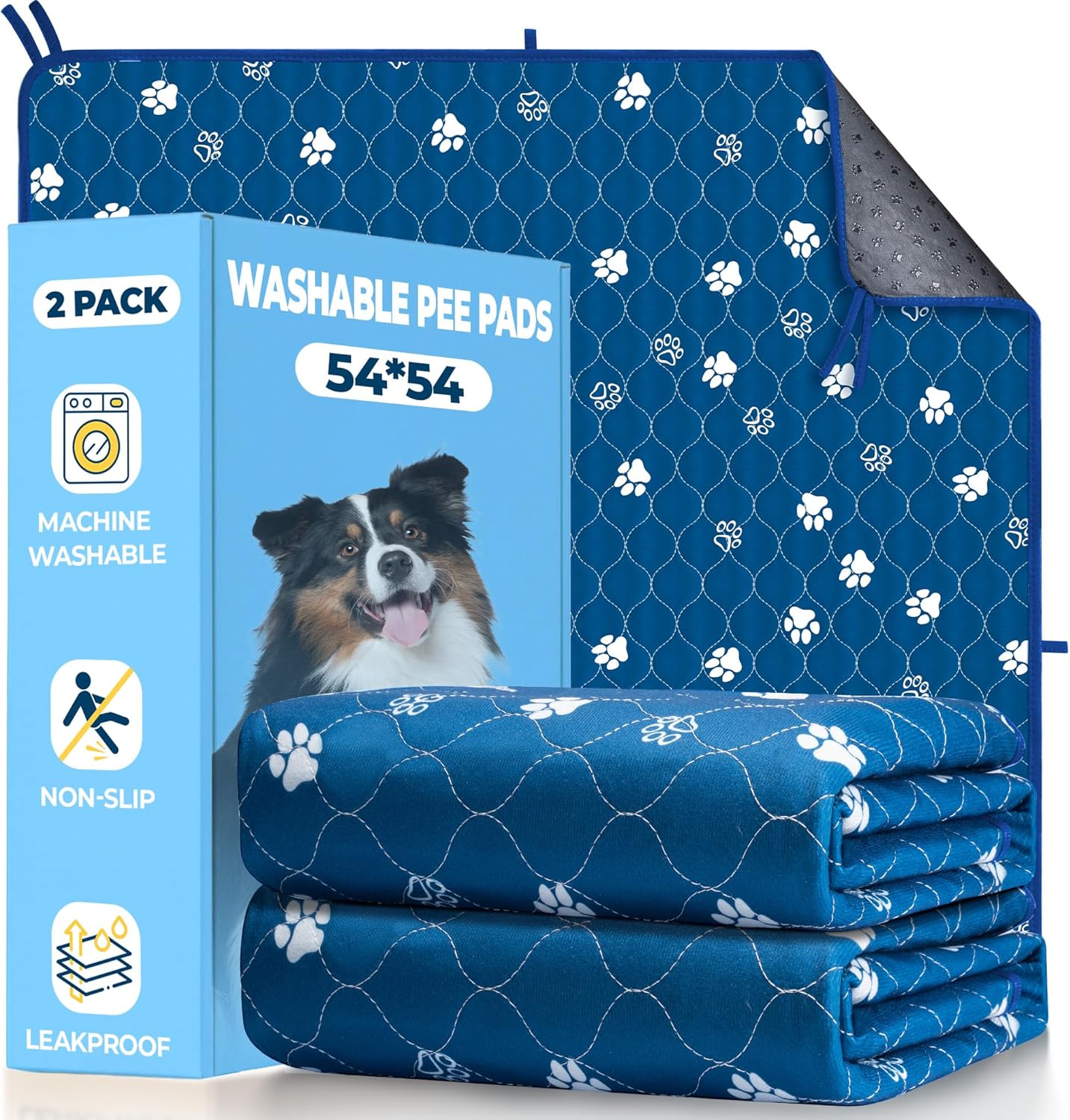 Fostanfly Washable Pee Pads for Dogs, 2 Pack Large 36"x41" Ultra-Absorbent and Leak-Proof Non-Slip Reusable Potty Training Pads for Dogs, Cats, Puppy, Potty Training of Add 8 Lanyards