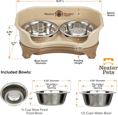 Neater Feeder Express Mess Proof Dog Bowls Elevated for Small Breeds under 15 Lb, Made in USA, No Spill Raised Dog Food Bowl Stand, Stainless Steel Food and Water Bowl Set, Feeding Station, Cappuccino