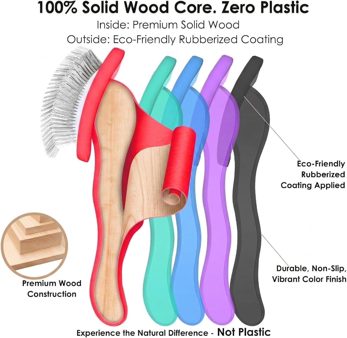 Slicker Brush for Dogs, Large Dog Grooming Brush for Doodles Goldendoodles Poodles Labradoodle Bernedoodles, Long Combs to Wavy & Curly Hair - Wooden Handle 3 Pcs - Nature