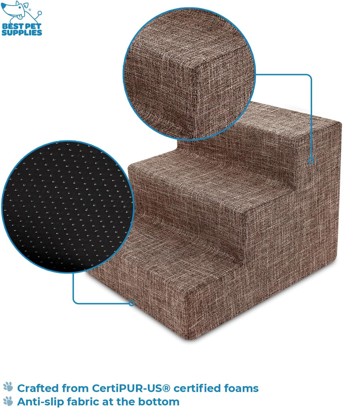 Best Pet Supplies Dog Stairs & Steps - Foam Steps for Small Dogs & Cats, Non-Slip Indoor Balanced Pet Step Support, Dog Ramp, No Assembly, Pale Teal, 3-Step (13.5-inch Height)
