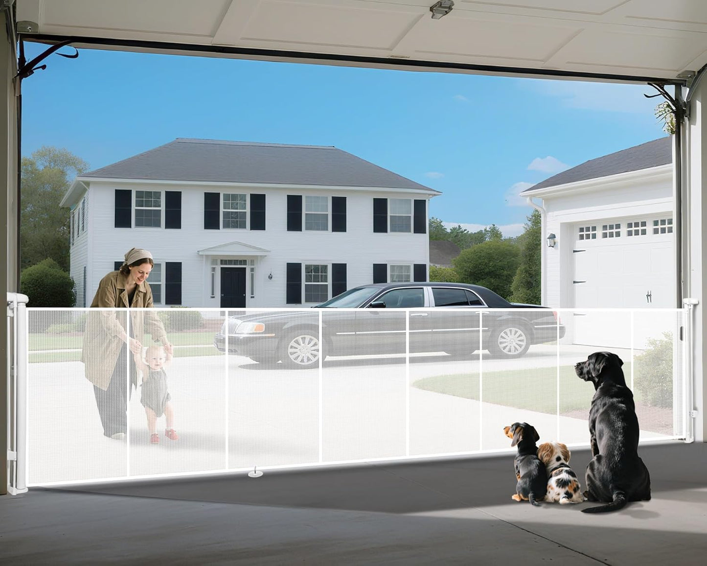 275" Retractable Baby Gates Dog Gate Extra Wide, 52" Tall Child Pet Safety Gate with Reinforced Strips for Stairs, Long Mesh Garage Gates Fence for Outdoor Indoor Large Openings Driveway Decks Patio