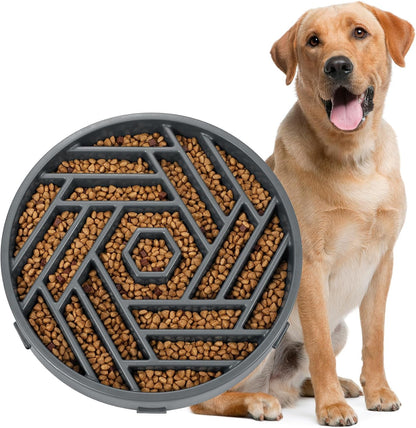WHIPPY Slow Feeder Dog Bowl, Puzzle Maze Design to Slow Down Eating, 3-Cup Capacity, Anti-Gulping Food Bowl for Medium & Large Dogs,Black