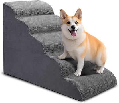 CiWiVOKi Dog Stairs for Bed, 5-Step Dog Steps for Couch and High Bed, Non-Slip Pet Stairs, 24" High Sofa Foam Ramp - Best for Small Pets, Older Cats with Joint Pain