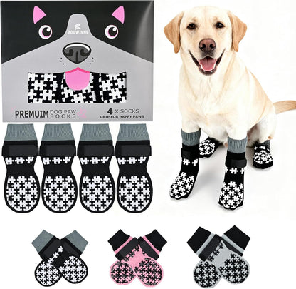 Dog Grippy Socks for Senior Dog - Double Side Dogs Booties to Prevent Licking, Boots & Paw Protectors for Hardwood Floors, No Twist Non Slip Socks for Small Medium Large Dogs, Black, L