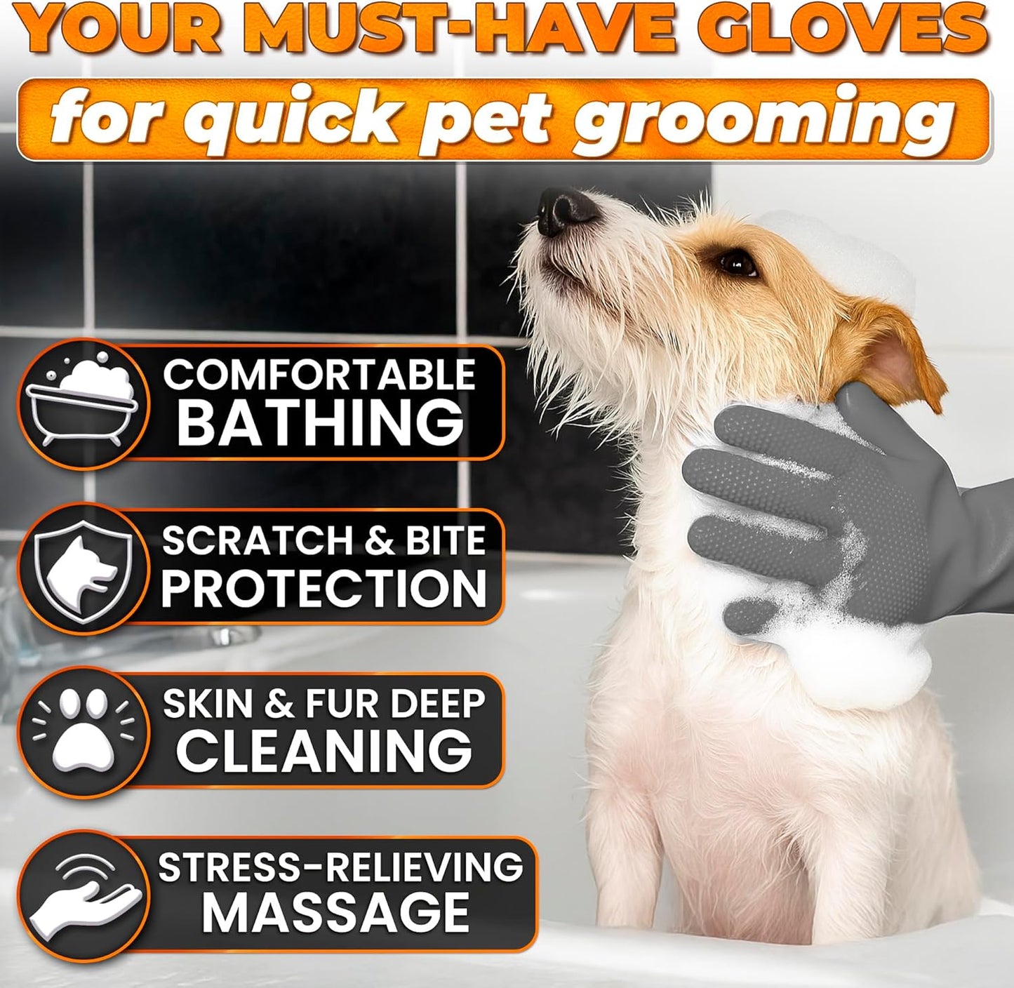 Cat and Dog Shampoo Gloves with 3000 Soft Bristles – 2-in-1 Dog Bath Gloves 11.6", Durable Silicone, Saves Shampoo | Massage, Grooming & Clean Wet or Dry – Made for Every Breed and Coat Style (Blue)