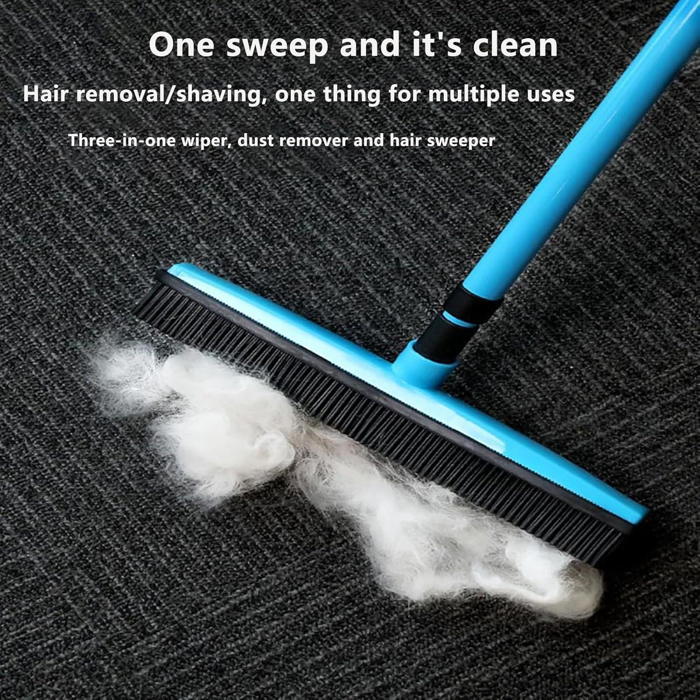 Pet Broom,Pet Hair Removal Broom, Rubber Carpet Broom Dog Hair Broom, Hair Broom for Carpet, Adjustable Handle Carpet Rake for Pet Hair Removal (Black)