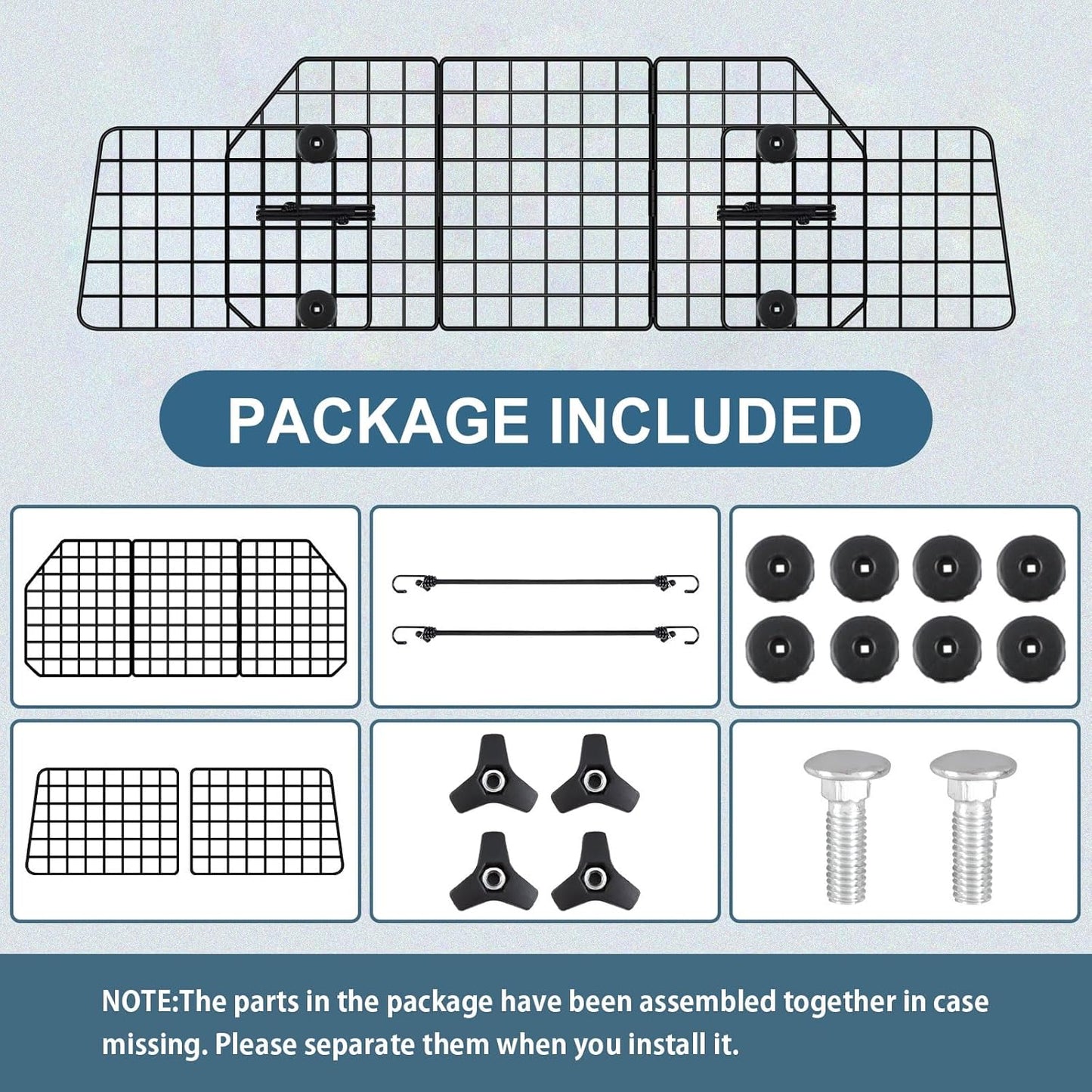 FEED GARDEN Dog Car Barrier for SUVs, Adjustable Universal-Fit Heavy-Duty Wire Mesh Pet Divider for Vehicles, Trucks, Vans, Car Accessories Safety Travel, Triple Folding (36.6"-60.6")