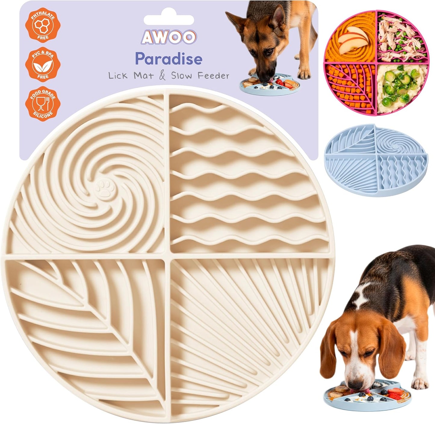 Awoo Paradise - Dog Lick Mat for Slow Feeding & Anxiety - Non-Slip Silicone Slow Feeder with Suction Cups - Dishwasher Safe Pet Dish for Grooming, Training, and Boredom Relief (Fuschia)