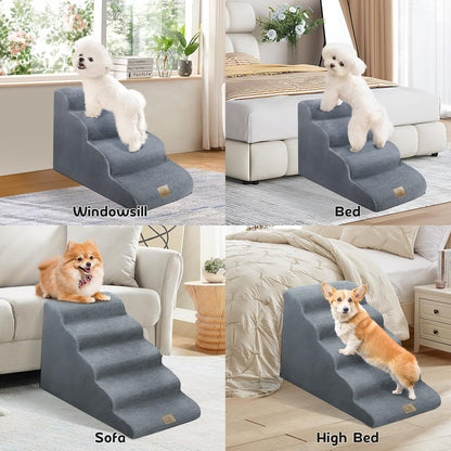 Mestuel 2-Tiers Extended Dog Stairs Steps for Couch Sofa, Dog Stairs for Small Dogs, Pet Stairs Ramp Ladder Friendly to Small Old Joint Injury Dogs Cats,Non-Slip & Washable,Blue