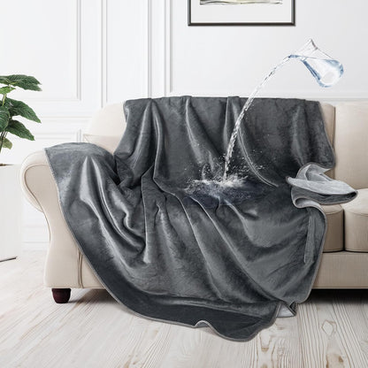 LOOBANI Waterproof Blanket for Bed: Reversible Soft Flannel Twin Bed Blanket 60" x 80", Leakproof Throw Spill-Proof Dog Pet Blanket for Couch Cover, Movie Time, Camping, Travel, Grey