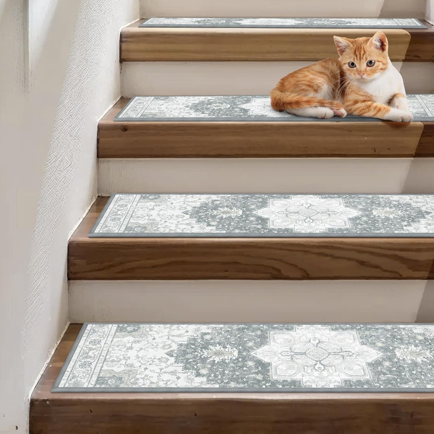 sarben Non Slip Stair Treads for Wooden Steps 15PCS - 8"x30" Indoor Safety Carpet, Edging Mats with TPE Adhesive Backing, Pet and Elderly Friendly Stair Rugs (Taupe) - Colors B