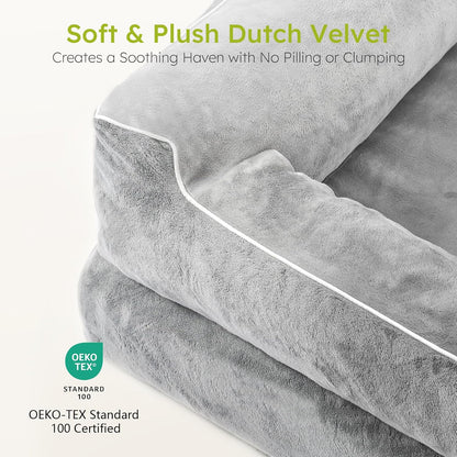 CWAWZ Extra Large Dog Bed, Orthopedic Dog Bed with Cooling Gel Memory Foam, Waterproof XL Pet Bed with Removable Washable Cover, 42" Pet Sofa Couch Dutch Velvet with Bone Toy, Light Gray