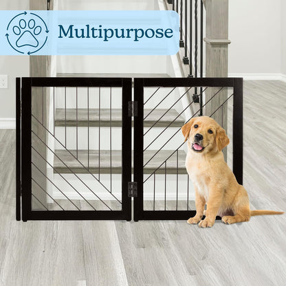 Pet Gate - 3-Panel Indoor Folding Dog Gate for Stairs or Doorways - 54x24-Inch Freestanding Pet Fence for Cats and Dogs by PETMAKER (Black)