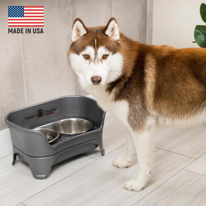 Neater Feeder Express Mess Proof Dog Bowls Elevated for Small Breeds under 15 Lb, Made in USA, No Spill Raised Dog Food Bowl Stand, Stainless Steel Food and Water Bowl Set, Feeding Station, Cappuccino