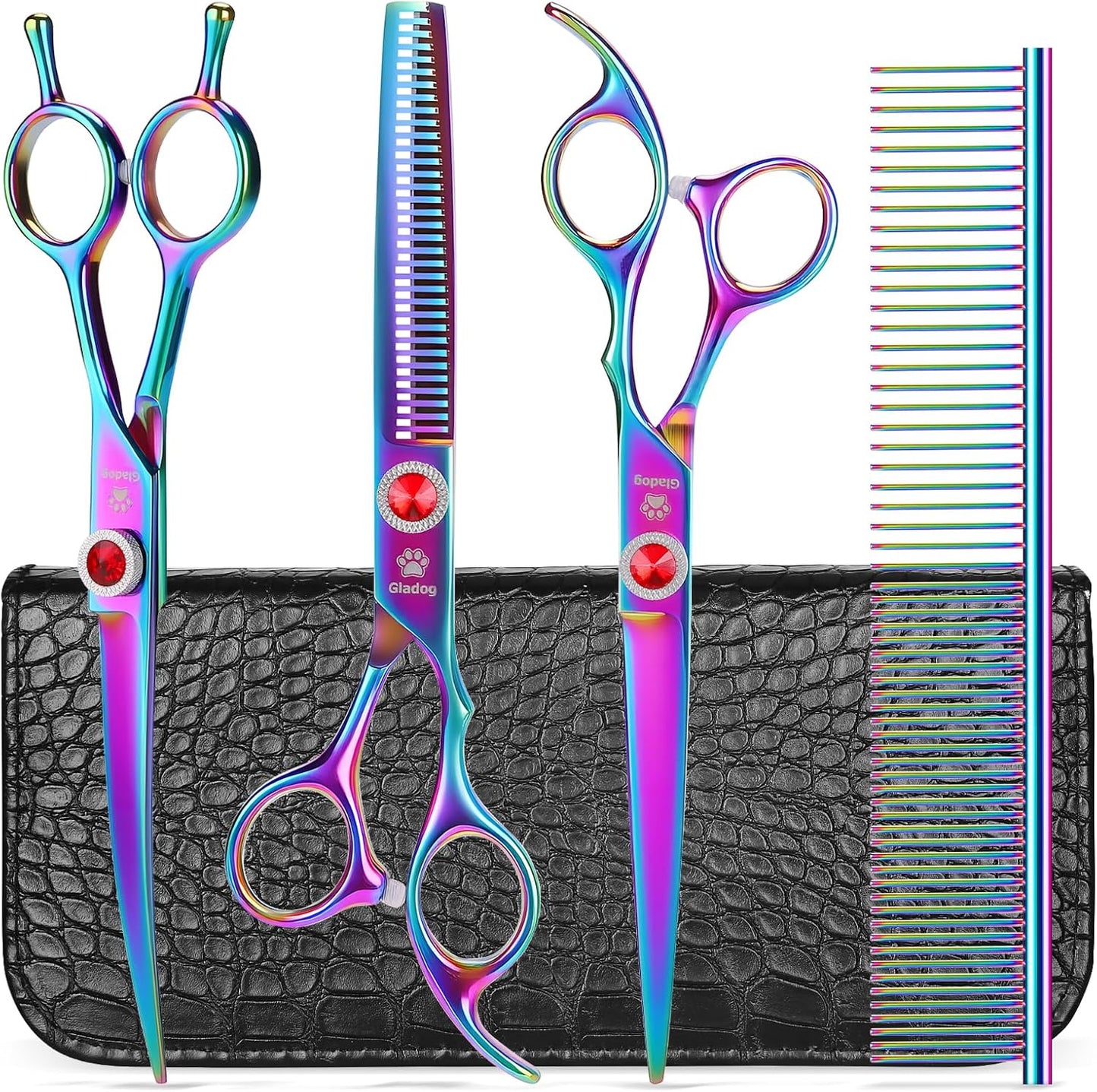 GLADOG Professional 5 in 1 Dog Grooming Scissors Set with Safety Round Tips, Sharp and Heavy-duty Pet Grooming Shears for Cats