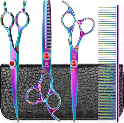GLADOG Professional 5 in 1 Dog Grooming Scissors Set with Safety Round Tips, Sharp and Heavy-duty Pet Grooming Shears for Cats