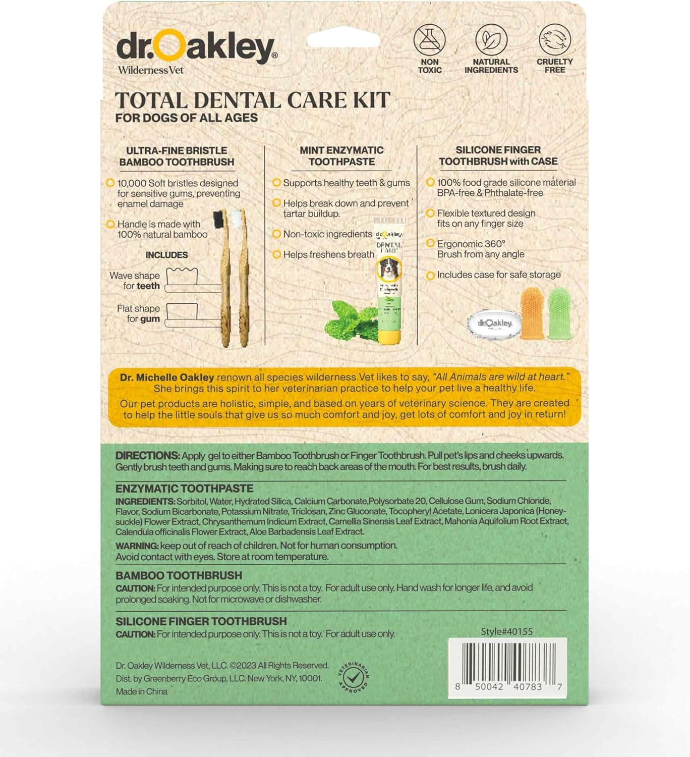 Dr. Oakley Dental Toothbrush Kit for Dogs & Cats -Finger Brush for Small Pets and Soft brushes for Large or Older Natural and Safe Peanut Butter Flavor -