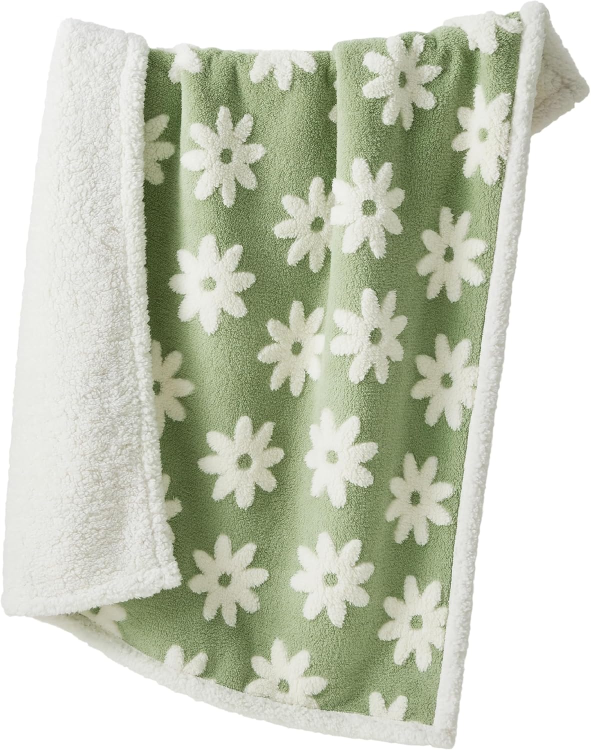 LE SURE Waterproof Dog Blanket for Large Dogs - Washable Double Sided Dog Blankets with Warm Jacquard Shag and Soft Sherpa Fleece, Pet Cat Blanket for Couch Protection, 3D Textured Cloud, Green
