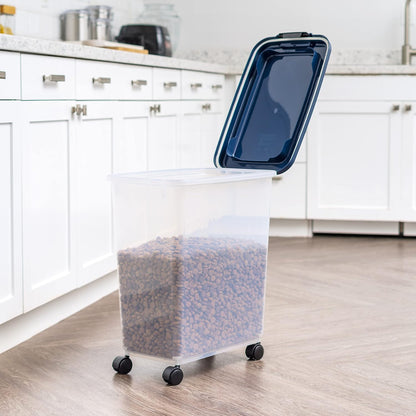 IRIS USA Airtight Dog Food Storage Container, Up to 30 lbs, Attachable Wheels, for Dog Cat Bird and other Pet Food Storage Bin, Keep Fresh, Easy Mobility, BPA Free, Black