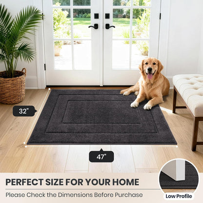PURRUGS Dirt Trapping Door Mat 32" x 47", Non-Slip/Skid Machine Washable Entryway Rug, Dog Doormat, Super Absorbent Welcome Mat for Muddy Wet Shoes and Paws, Grayish Brown