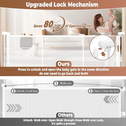236" Retractable Baby Gate Extra Wide, 41" Tall Retractable Dog Gate for Stairs, Doorways, Decks, Mesh Gate Long Child Gate Pet Gate for Indoor, Outdoor, with Reinforced Mesh Rods, Dual Locks