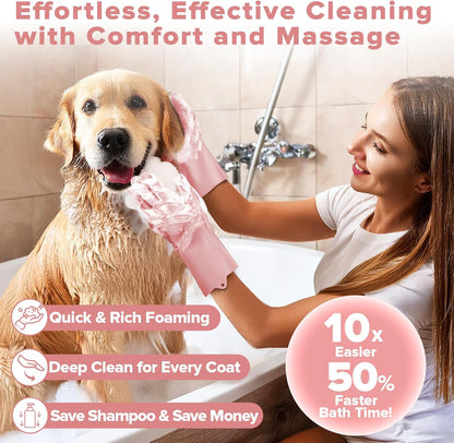 Augwind 6PCS Pet Grooming Kit for Dogs, Cats and Horses | Dog Washing Gloves | Cleanroom Gloves | Dog Bath Brush | Dog Bath Gloves | Dog Shampoo Brush | Dog Bath Supplies (Navy Blue)